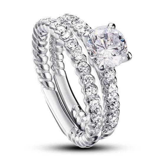 Created Diamond 925 Sterling Silver 2-Pcs Ring Set