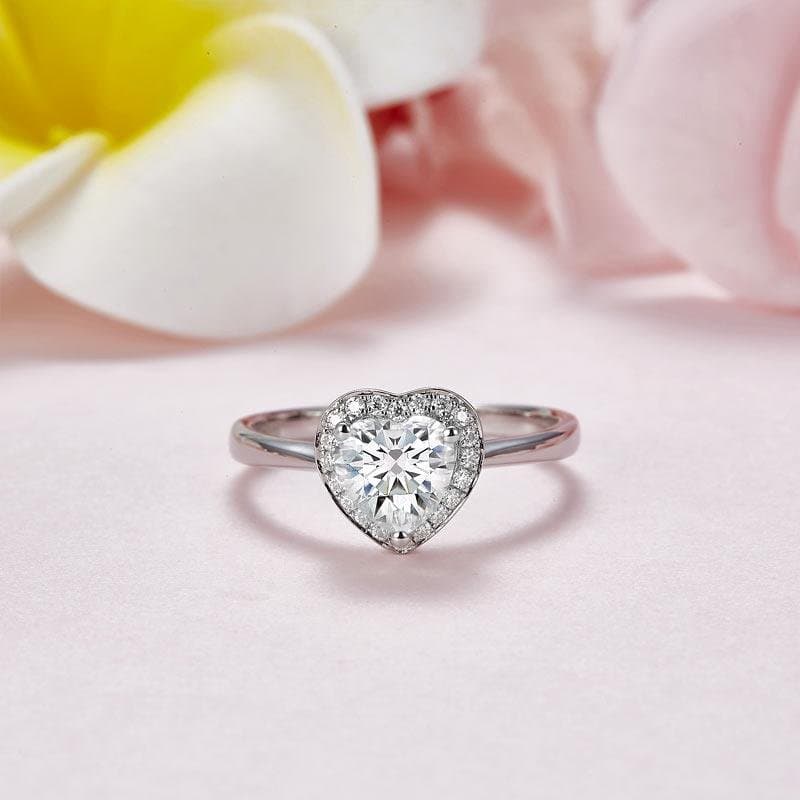 1 Carat Heart Halo Moissanite Diamond Engagement Ring