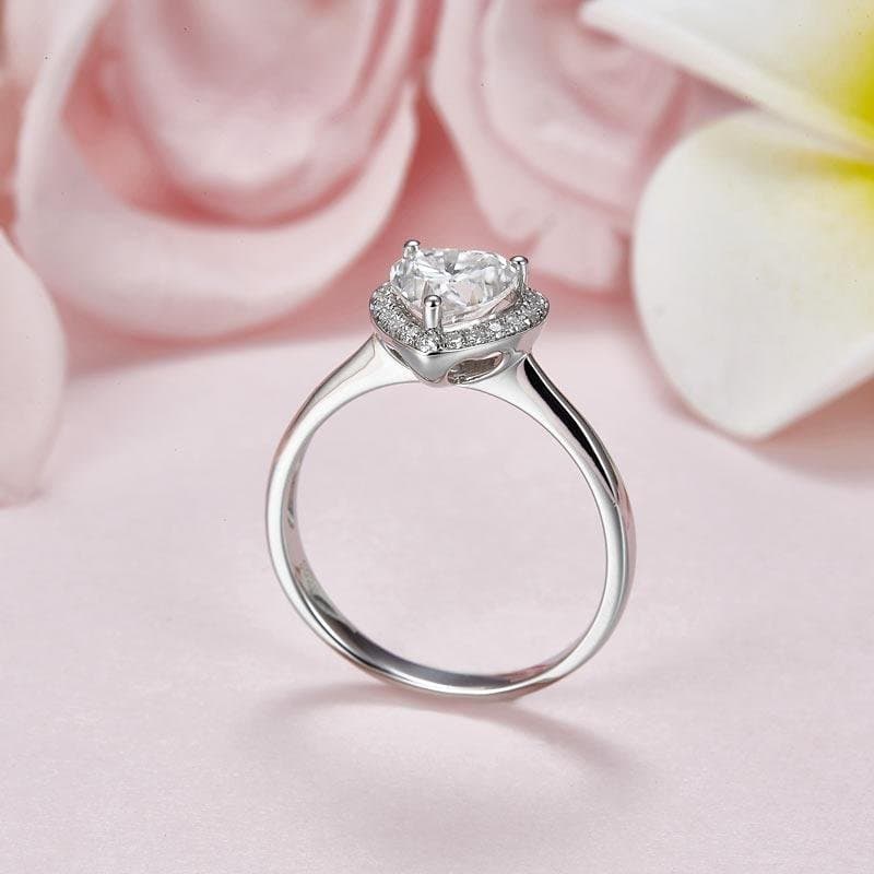 1 Carat Heart Halo Moissanite Diamond Engagement Ring
