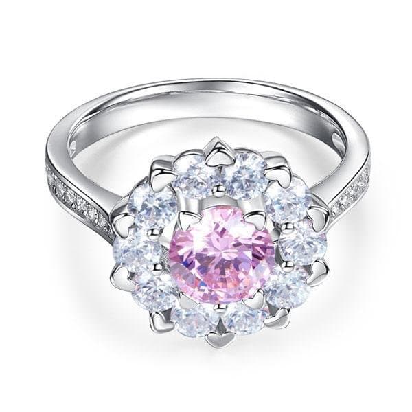 Snowflake 925 Sterling Silver Pink Created Diamond Ring