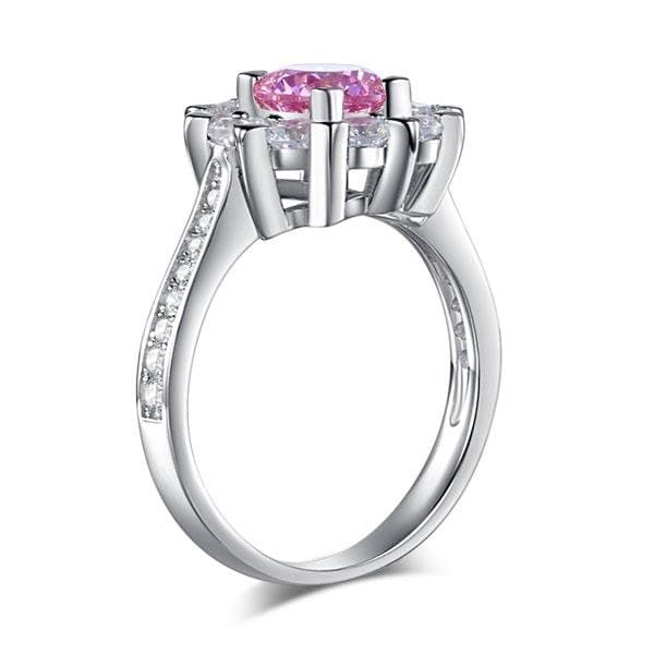 Snowflake 925 Sterling Silver Pink Created Diamond Ring