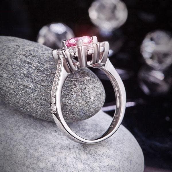 Snowflake 925 Sterling Silver Pink Created Diamond Ring