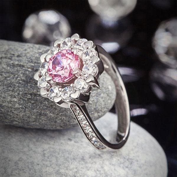 Snowflake 925 Sterling Silver Pink Created Diamond Ring