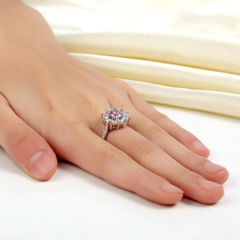 Snowflake 925 Sterling Silver Pink Created Diamond Ring