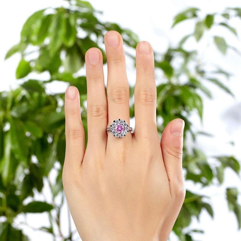 Snowflake 925 Sterling Silver Pink Created Diamond Ring