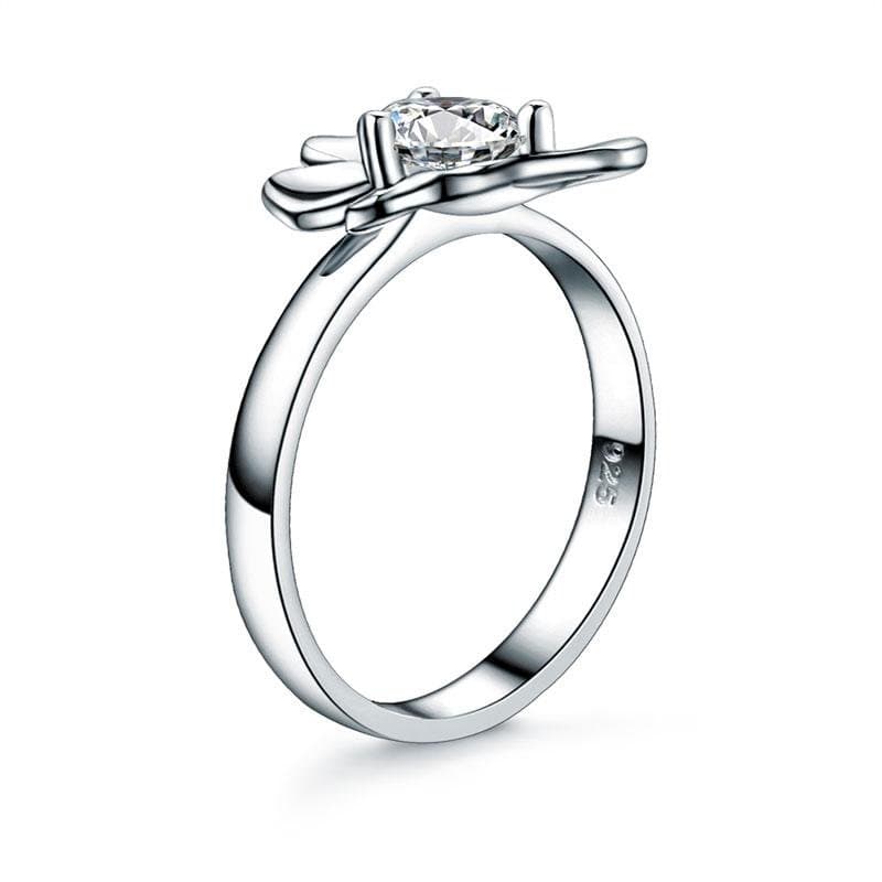 Solid 925 Sterling Silver 2-Pcs Butterfly Flower Ring Set