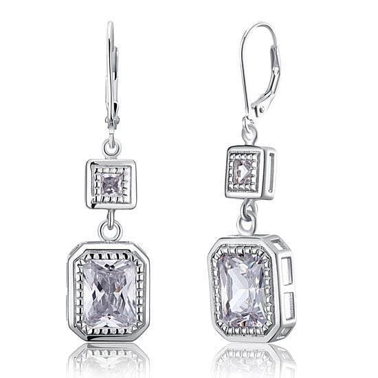 Emerald Cut Created Diamond Dangle Earrings