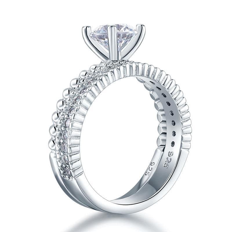 Solid 925 Sterling Silver 2-Pcs Ring Set 1 Ct Created Diamante