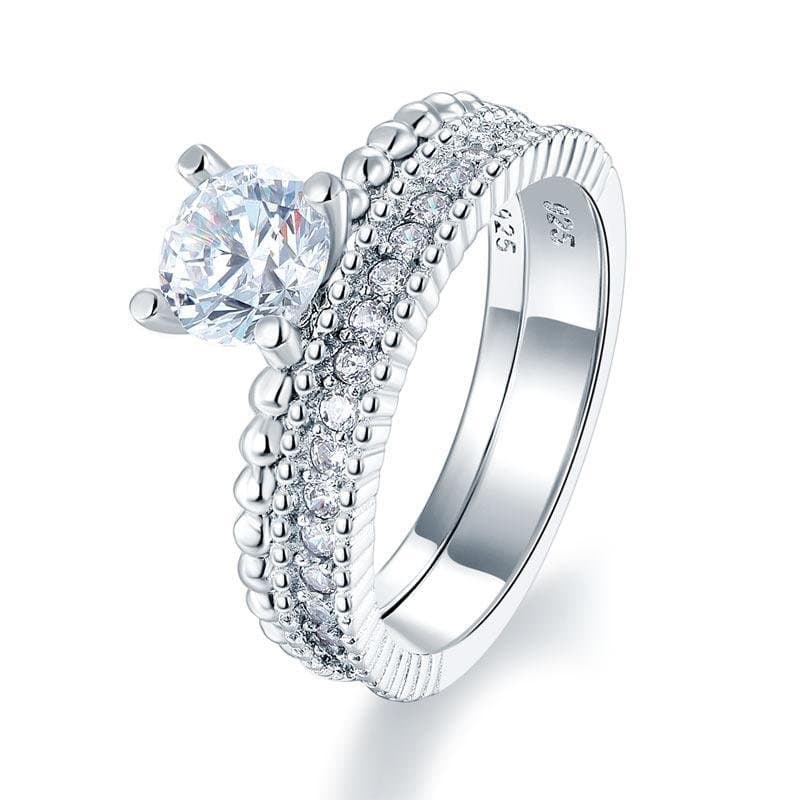 Solid 925 Sterling Silver 2-Pcs Ring Set 1 Ct Created Diamante