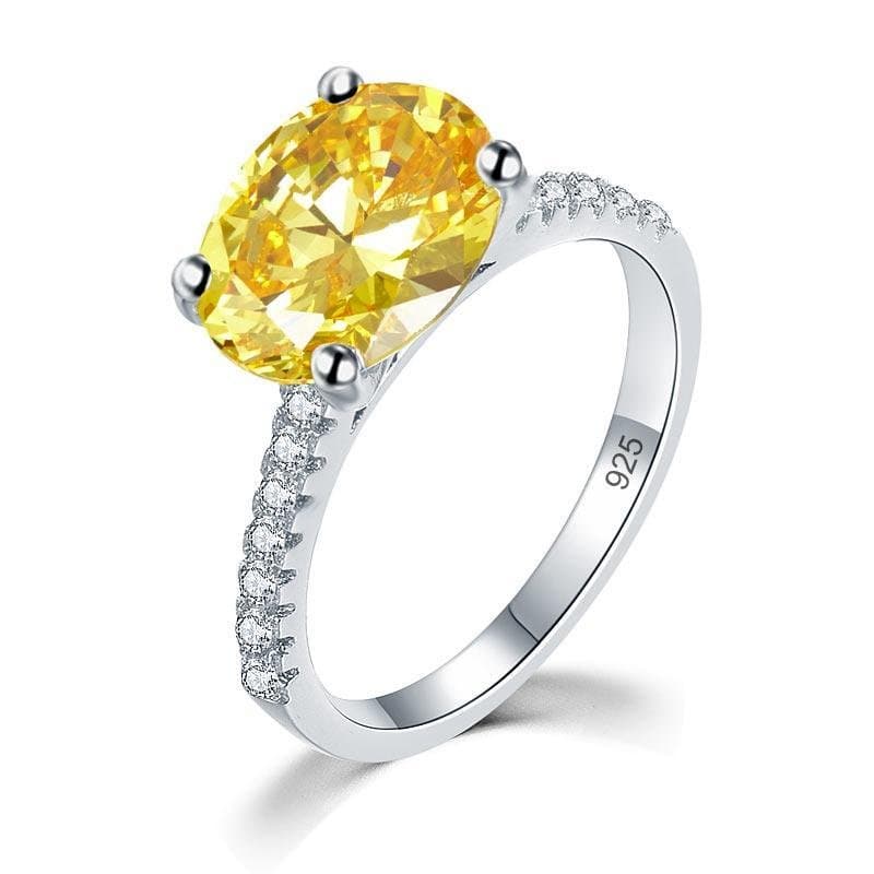 Solid 925 Sterling Silver 4 Carat Ring Yellow Canary Oval