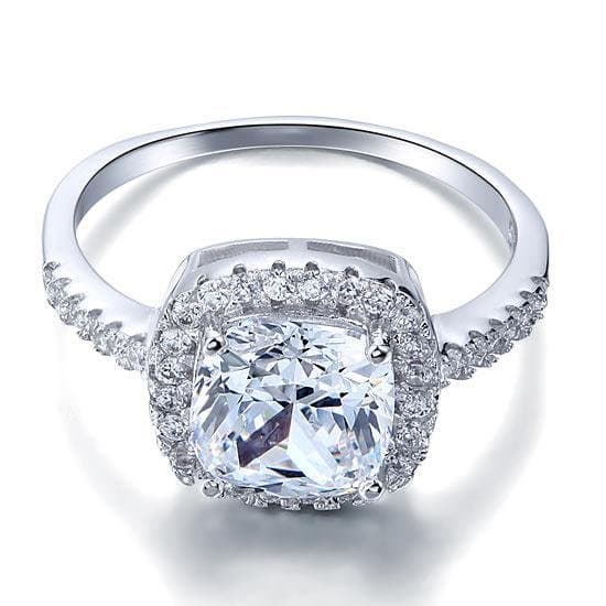 Solid 925 Sterling Silver Ring 3 Carat Cushion Cut
