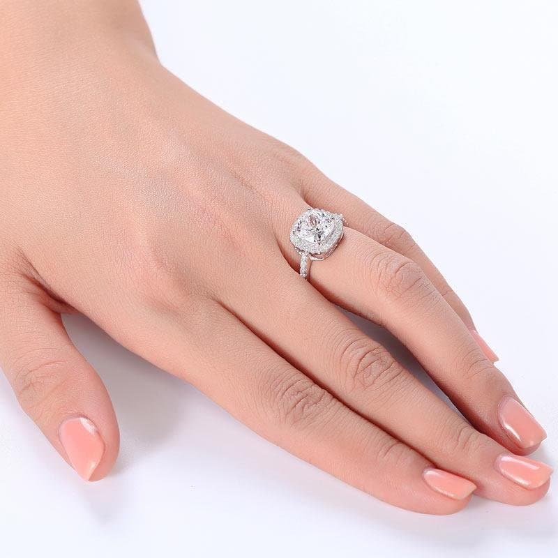 Solid 925 Sterling Silver Ring 3 Carat Cushion Cut