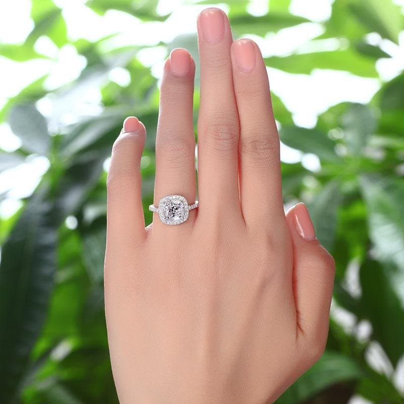 Solid 925 Sterling Silver Ring 3 Carat Cushion Cut
