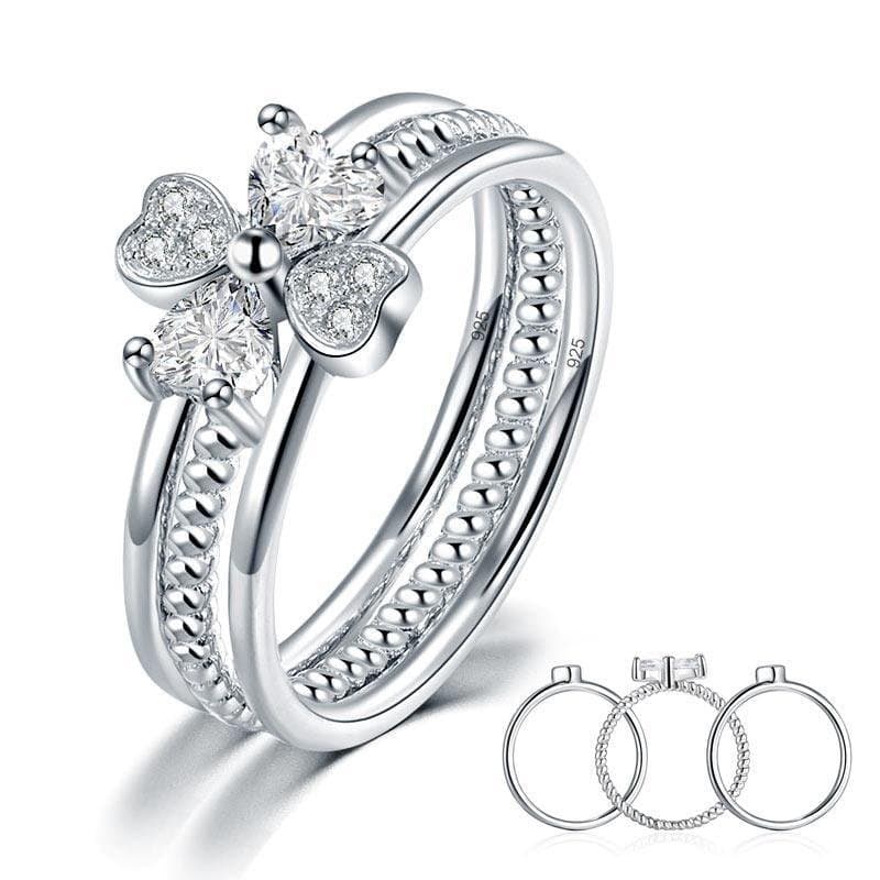 Solid 925 Sterling Silver Ring Set 3-Pcs Heart Love Jewellery
