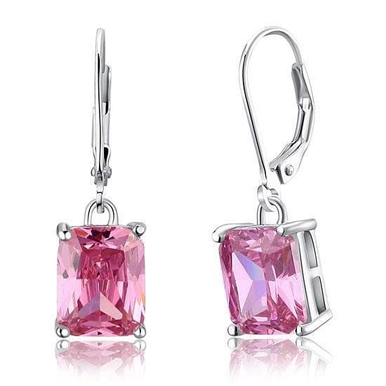 Pink Created Sapphire Dangle Earrings