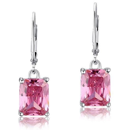 Pink Created Sapphire Dangle Earrings