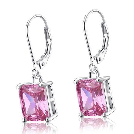 Pink Created Sapphire Dangle Earrings