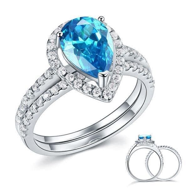 2 Carat Pear Blue Created Diamond Ring Set