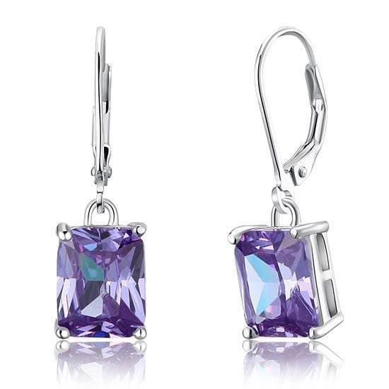 Purple Created Sapphire Dangle Earrings