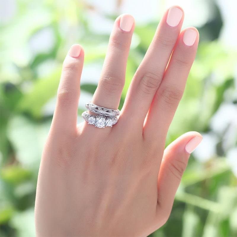 Vintage Style Victorian Art Deco 1.5 Carat Created Diamond 2-Pcs