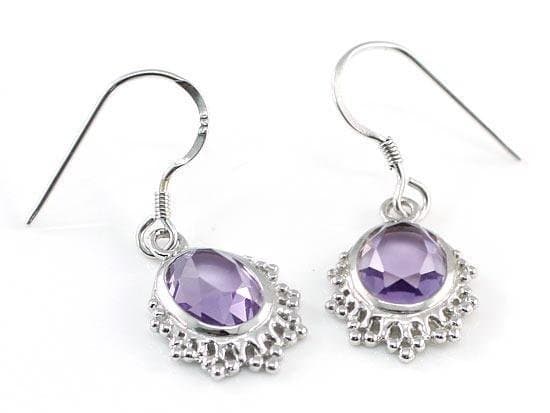 Purple Oval Cut Amethyst Sterling Silver Dangle Earrings