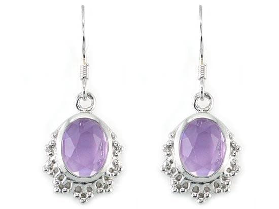 Purple Oval Cut Amethyst Sterling Silver Dangle Earrings