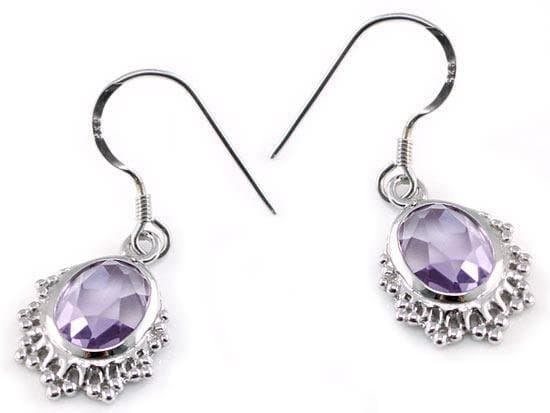 Purple Oval Cut Amethyst Sterling Silver Dangle Earrings