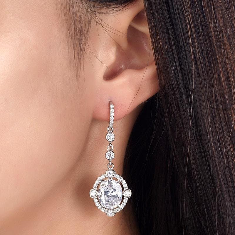 5 Carat Oval Dangle Sterling Silver Earrings