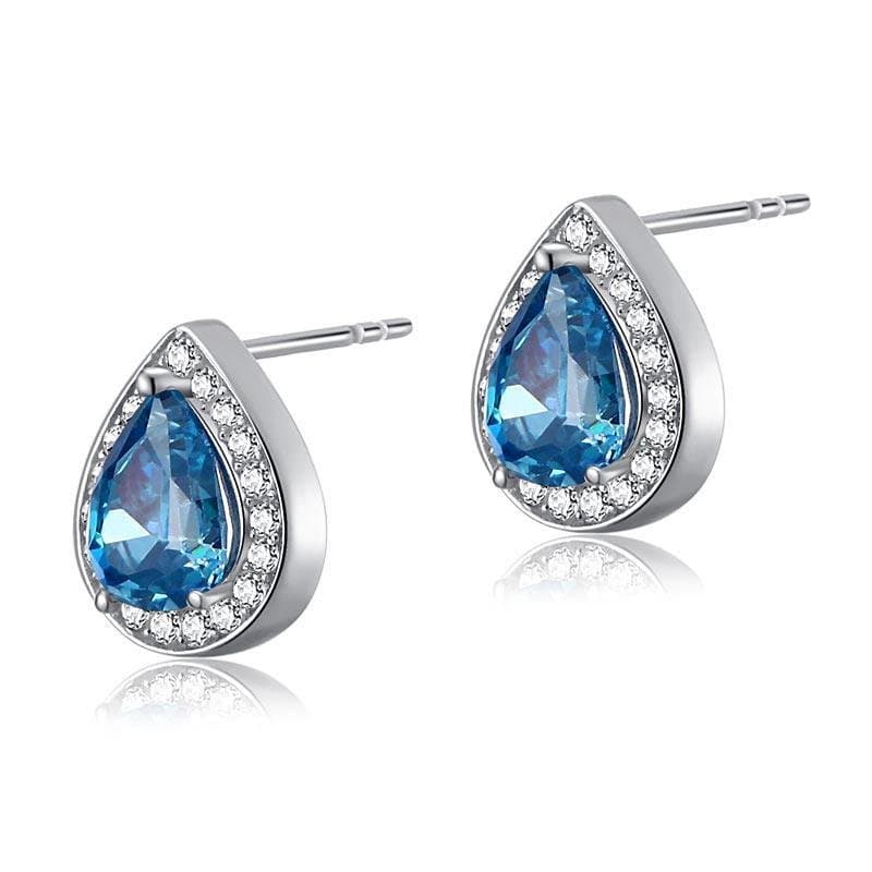 1 Carat Pear Cut Created Blue Topaz Stud Earrings