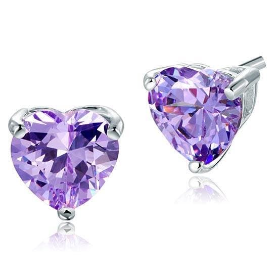 Purple Heart Cut Stud Sterling Silver Earrings