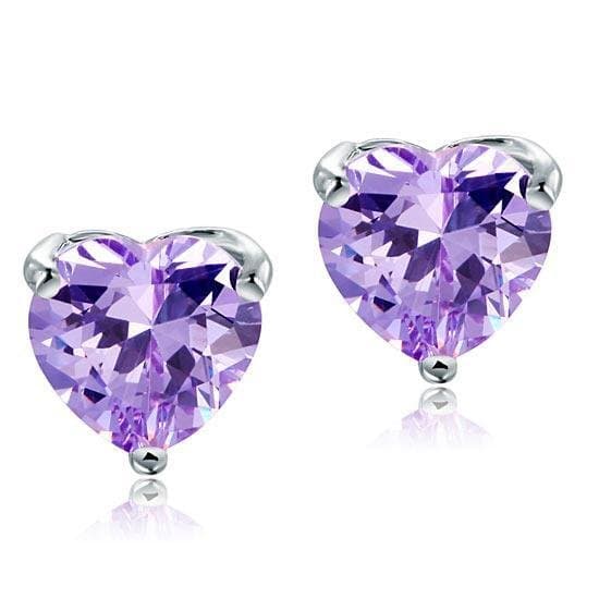 Purple Heart Cut Stud Sterling Silver Earrings