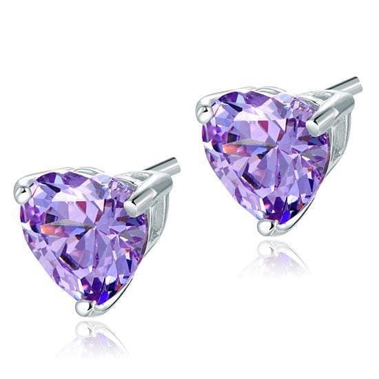 Purple Heart Cut Stud Sterling Silver Earrings