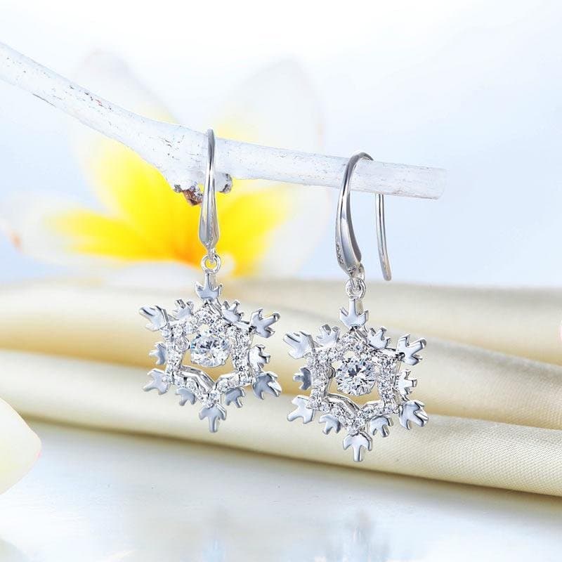 Classic Dancing Stone Dangle Drop Earrings Snowflake