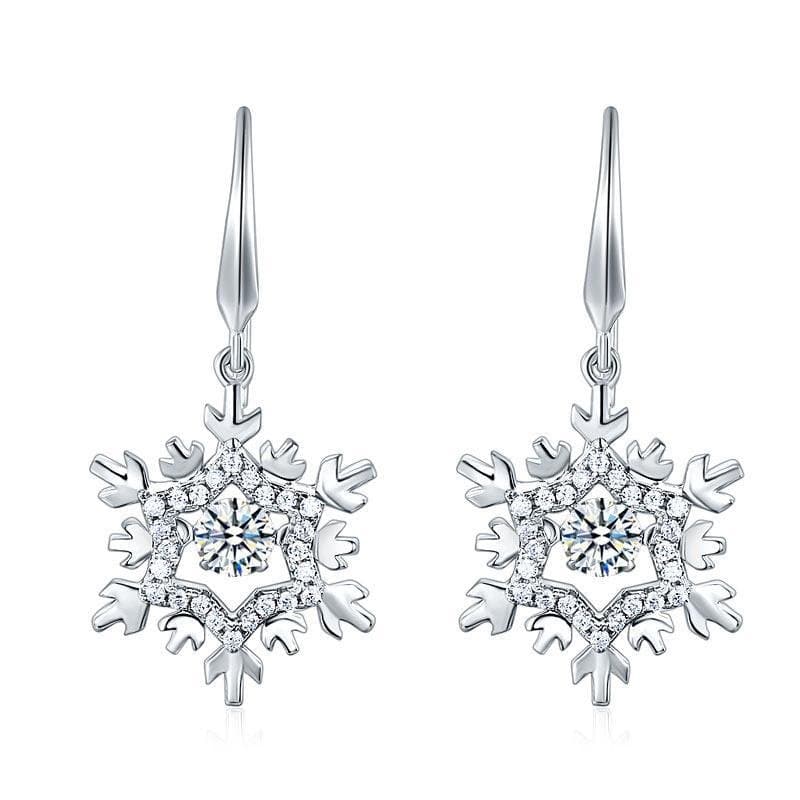 Classic Dancing Stone Dangle Drop Earrings Snowflake