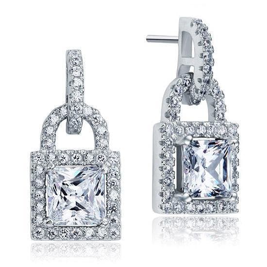 Dangle Drop Key Lock Sterling Silver Earrings