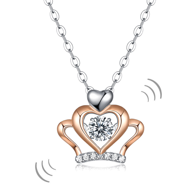 0.3 Carat Moissanite Diamond Dancing Stone Heart Crown Necklace