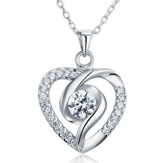 Created Diamond Heart Silver Pendant Necklace