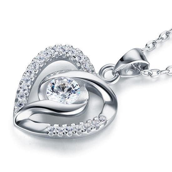 Created Diamond Heart Silver Pendant Necklace