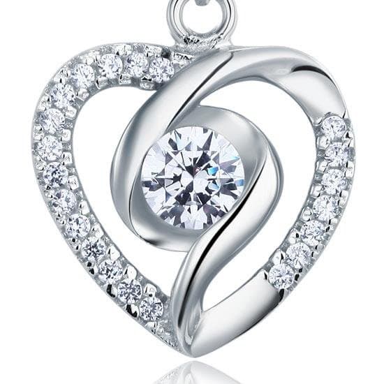 Created Diamond Heart Silver Pendant Necklace
