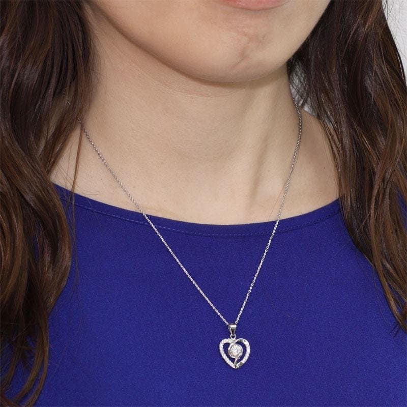 Created Diamond Heart Silver Pendant Necklace