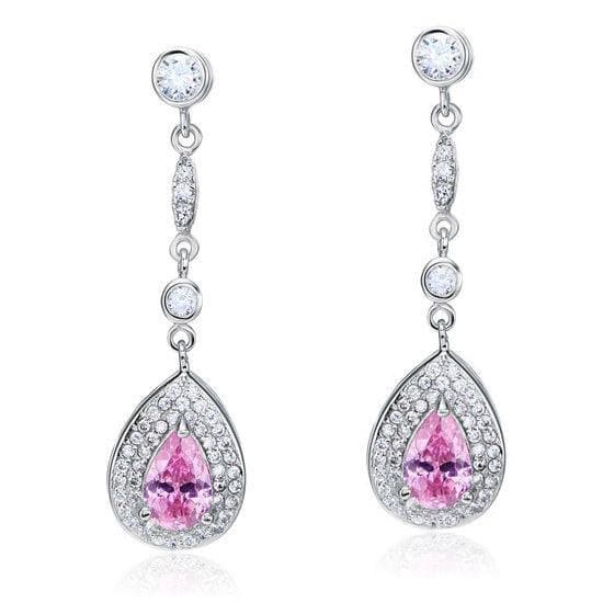 1.5 Carat Pear Cut Pink Created Sapphire Dangle Earrings
