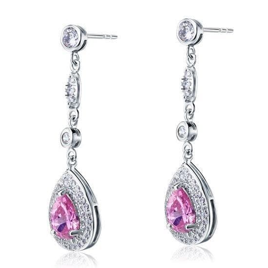 1.5 Carat Pear Cut Pink Created Sapphire Dangle Earrings