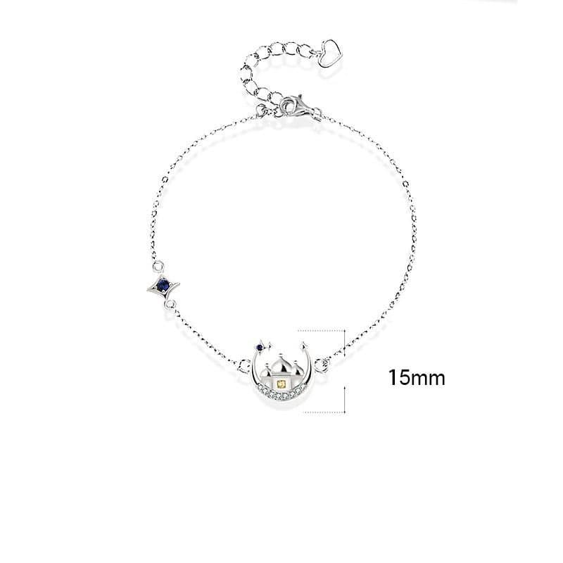 CZ Castle Crescent Moon Star 925 Sterling Silver Bracelet
