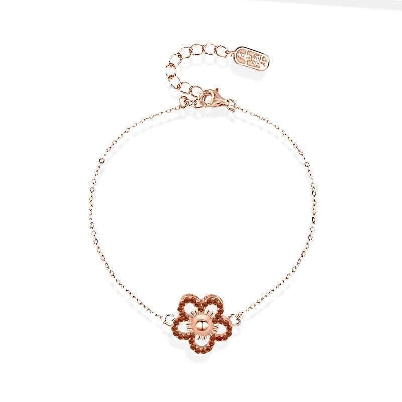 Red CZ Hollow Flower 925 Sterling Silver Bracelet