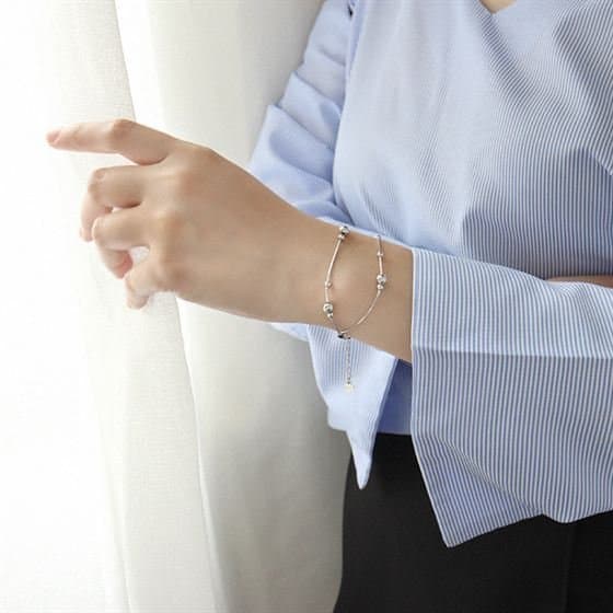 Double Layer Beads 925 Sterling Silver Bracelet