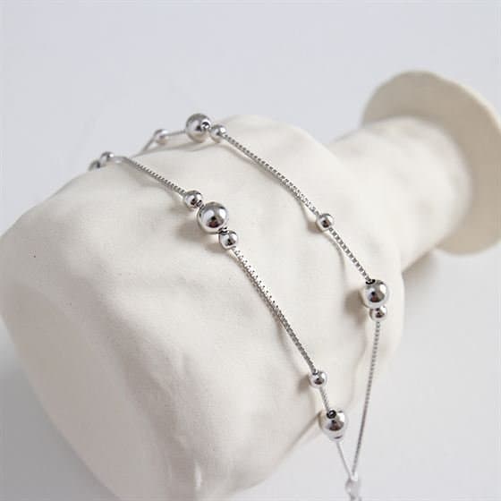 Double Layer Beads 925 Sterling Silver Bracelet