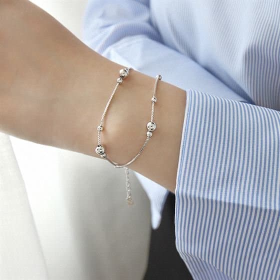 Double Layer Beads 925 Sterling Silver Bracelet