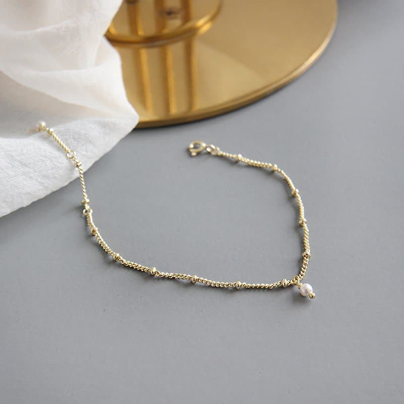 Shell Pearl 925 Sterling Silver Chain Bracelet