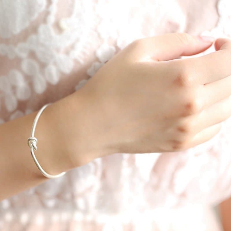 Love Single Knot Open Size 925 Sterling Silver Cuff Bracelet Bangle