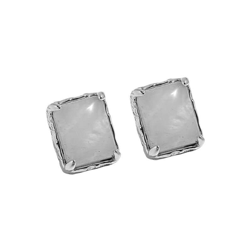 Geometric Natural Crystal Rectangle 925 Sterling Silver Stud Earrings